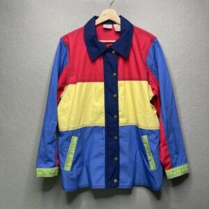Vintage Koret Colorblock Button-Up Snap Zip Jacket Women’s M Red Yellow Blue